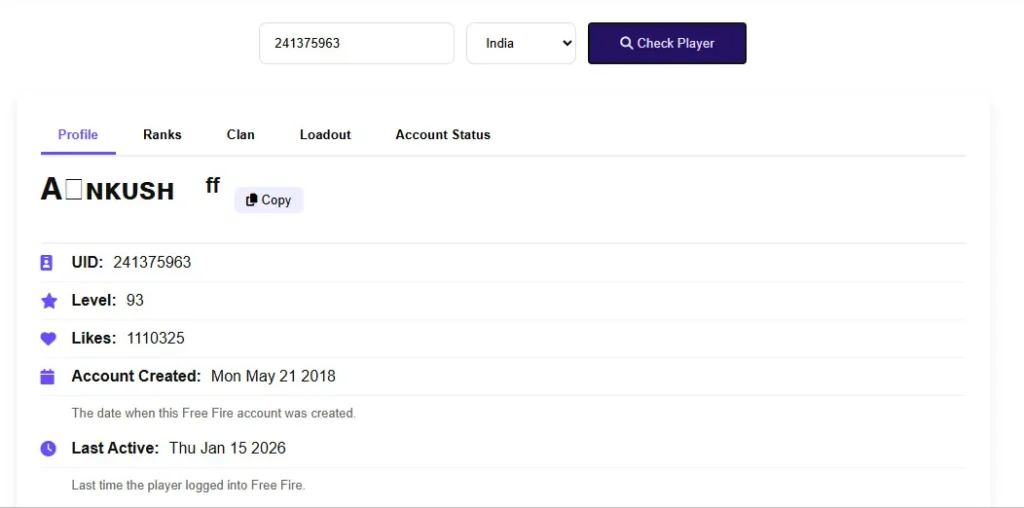 ankush free fire stats