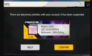 free fire id ban suspend account screenshot