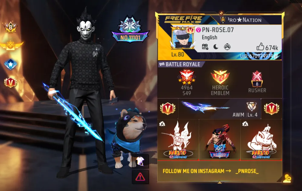 pn rose free fire uid