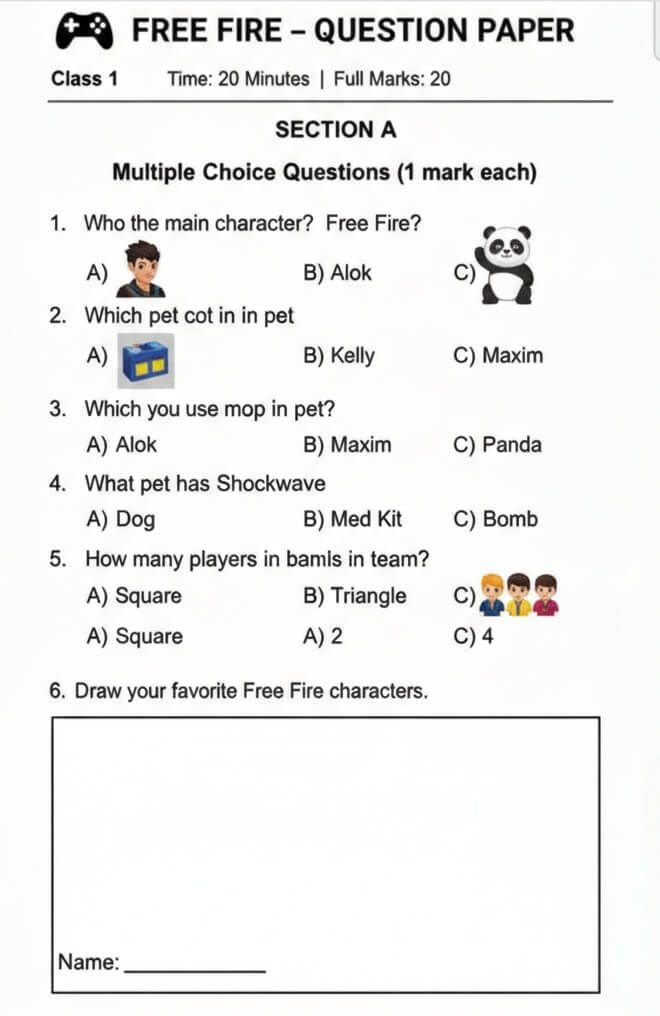 free fire question paper