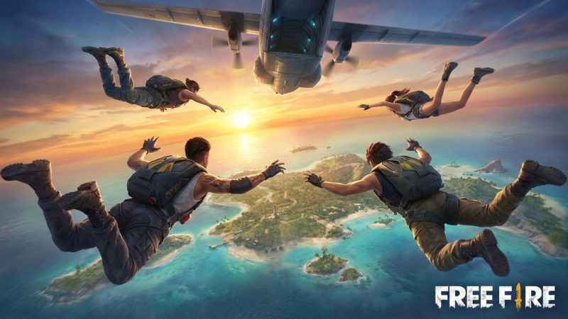 jumping from plane free fire 4k wallpaper
