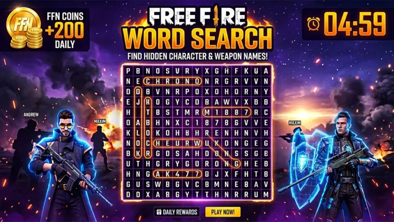 Free Fire Word Search Game – Find FF Character & Weapon Names