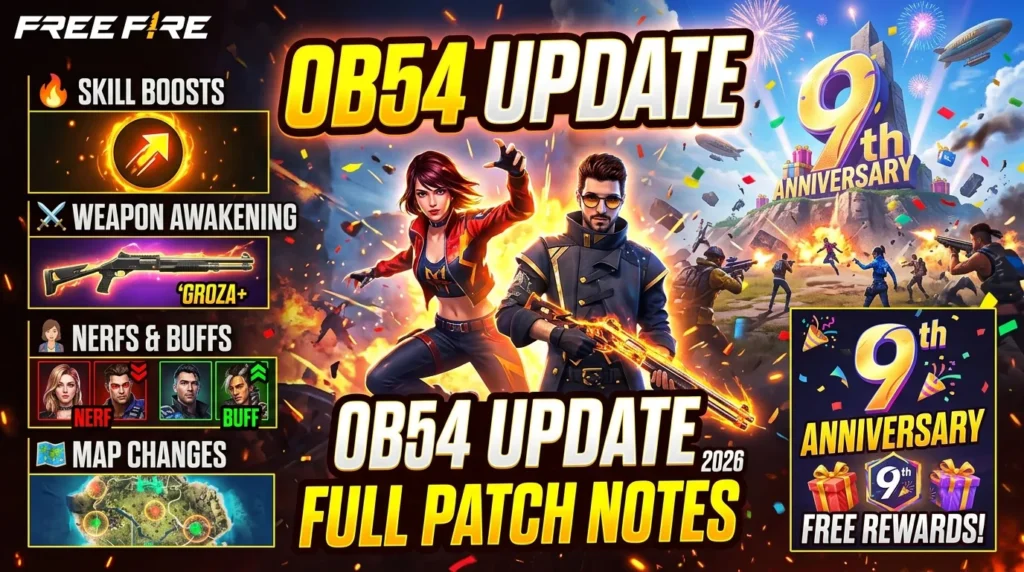 Free Fire OB54 Update: Complete Patch Notes — 9th Anniversary, Skill Boosts, Weapon Awakening