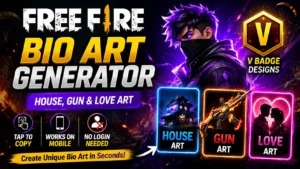 Free Fire Bio Art Generator – House, Gun & Love ASCII Art